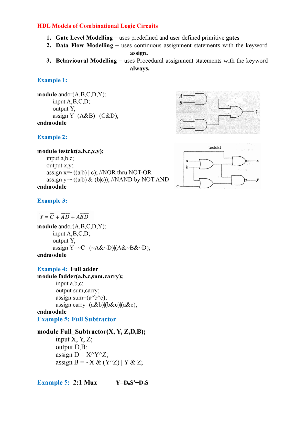 Verilog Good College Hdl Models Of Combinational Logic Circuits