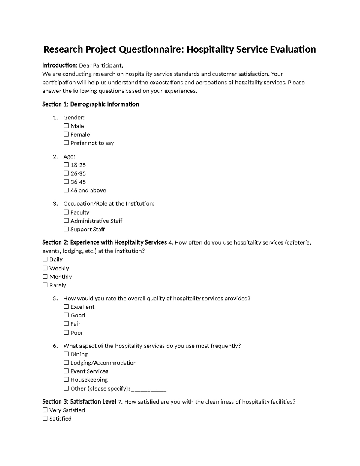 Research Project Questionnaire - Your participation will help us ...