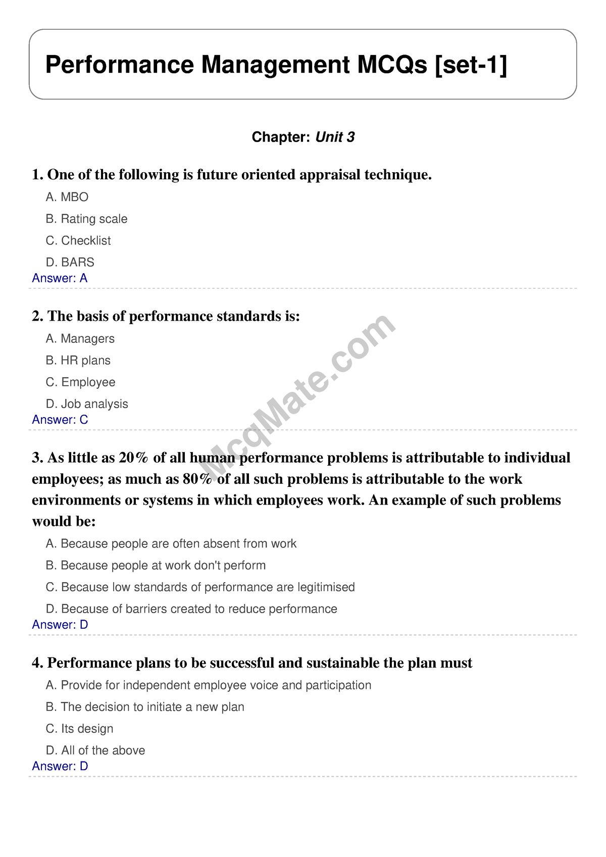 Unit-3-set-1 Mcqmate - McqMate Performance Management MCQs [set-1 ...