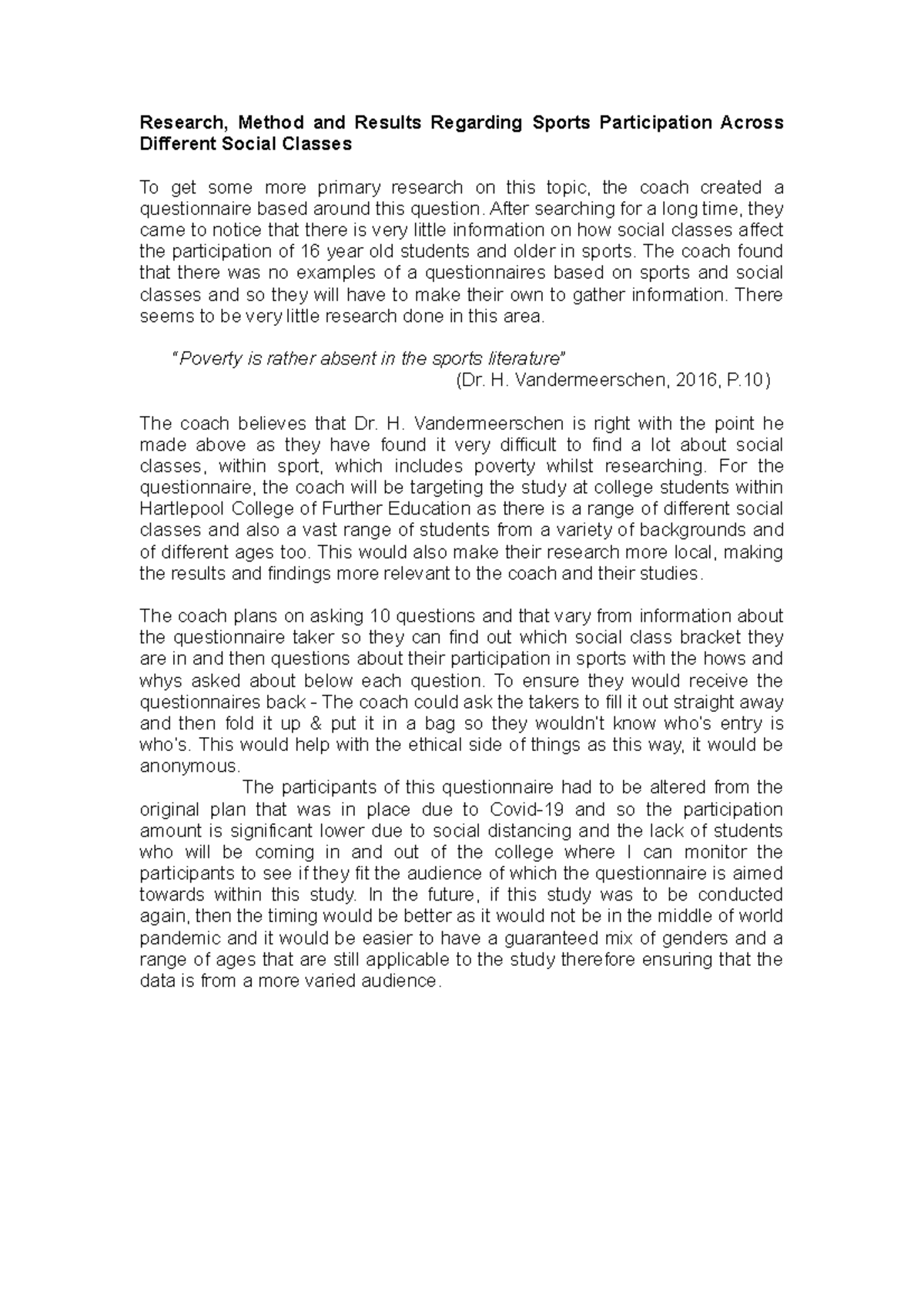 Resesearch and Method and Results Regarding Sports Participation Across ...