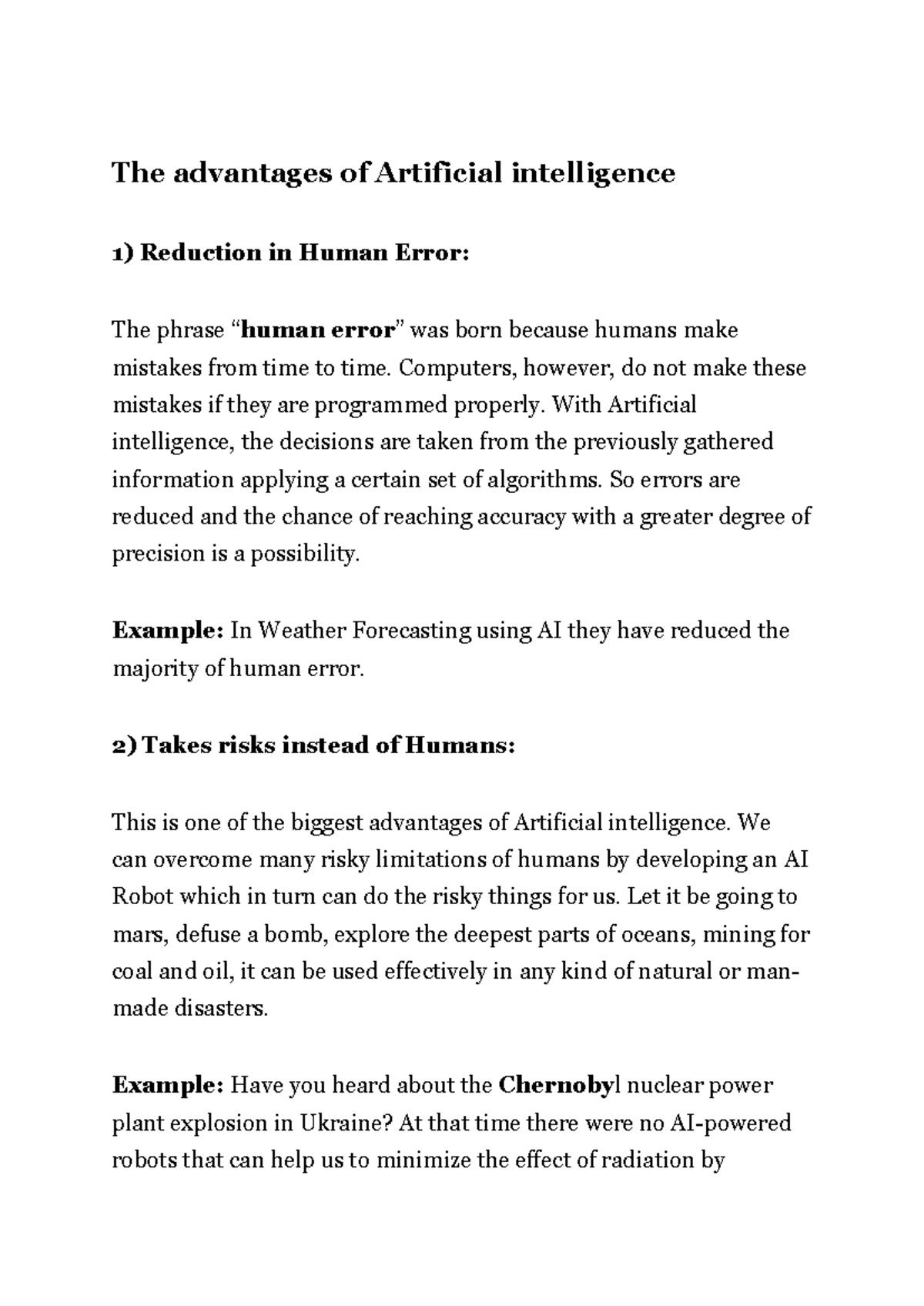 Chap 1 Artificial Intelligence Chapter 1 Notes The Advantages Of