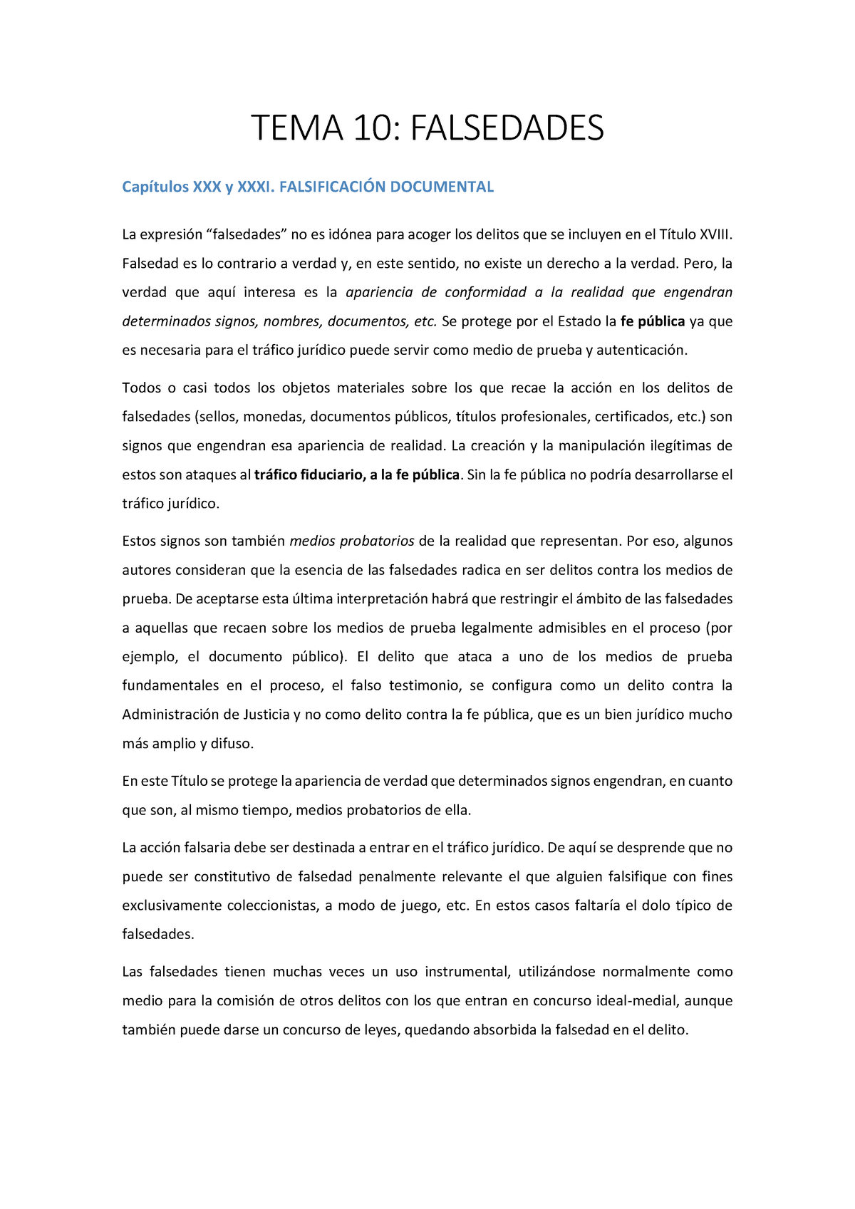 Tema Derecho Penal Iii Parte Especial Tema Falsedades