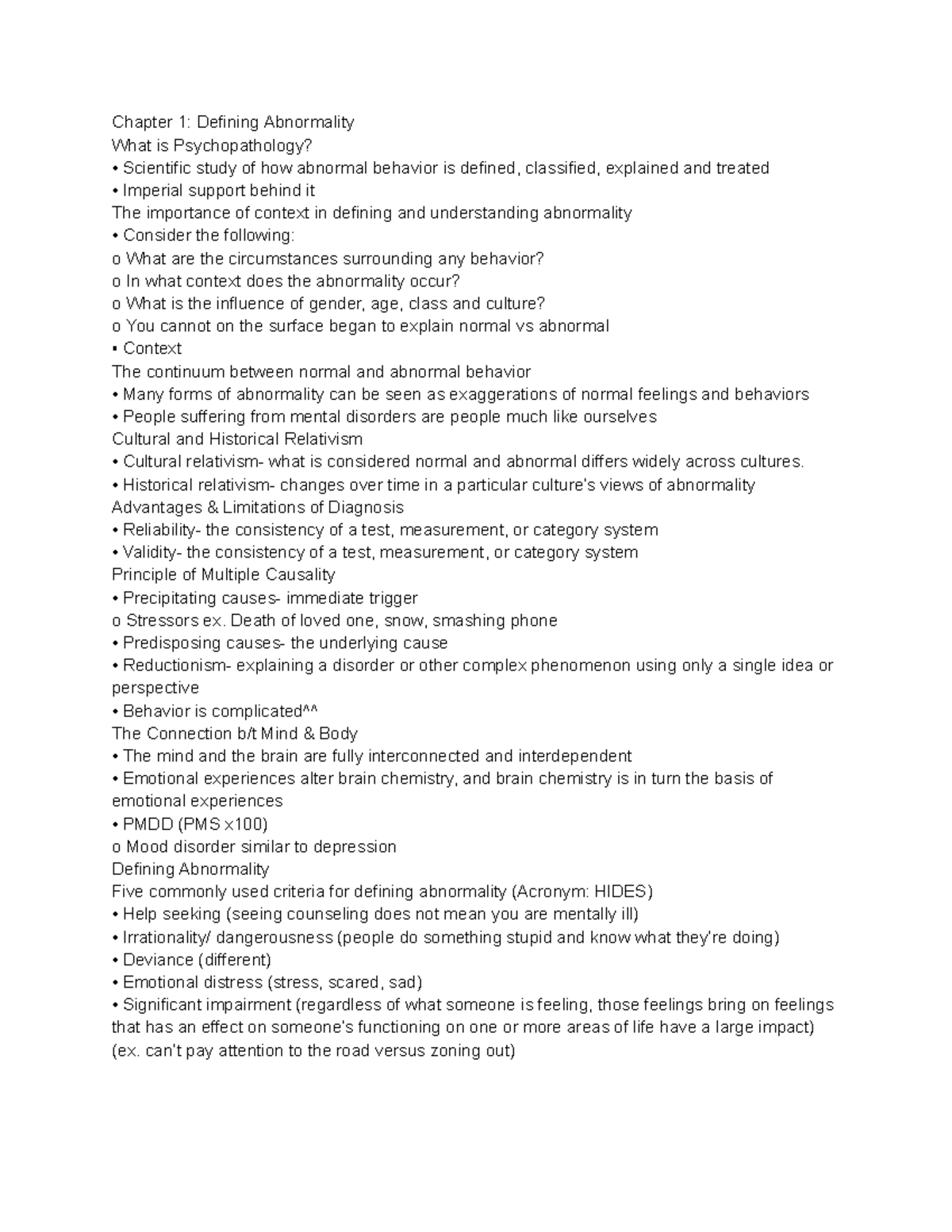 Chapter 1 abnormal psych - Chapter 1: Defining Abnormality What is ...