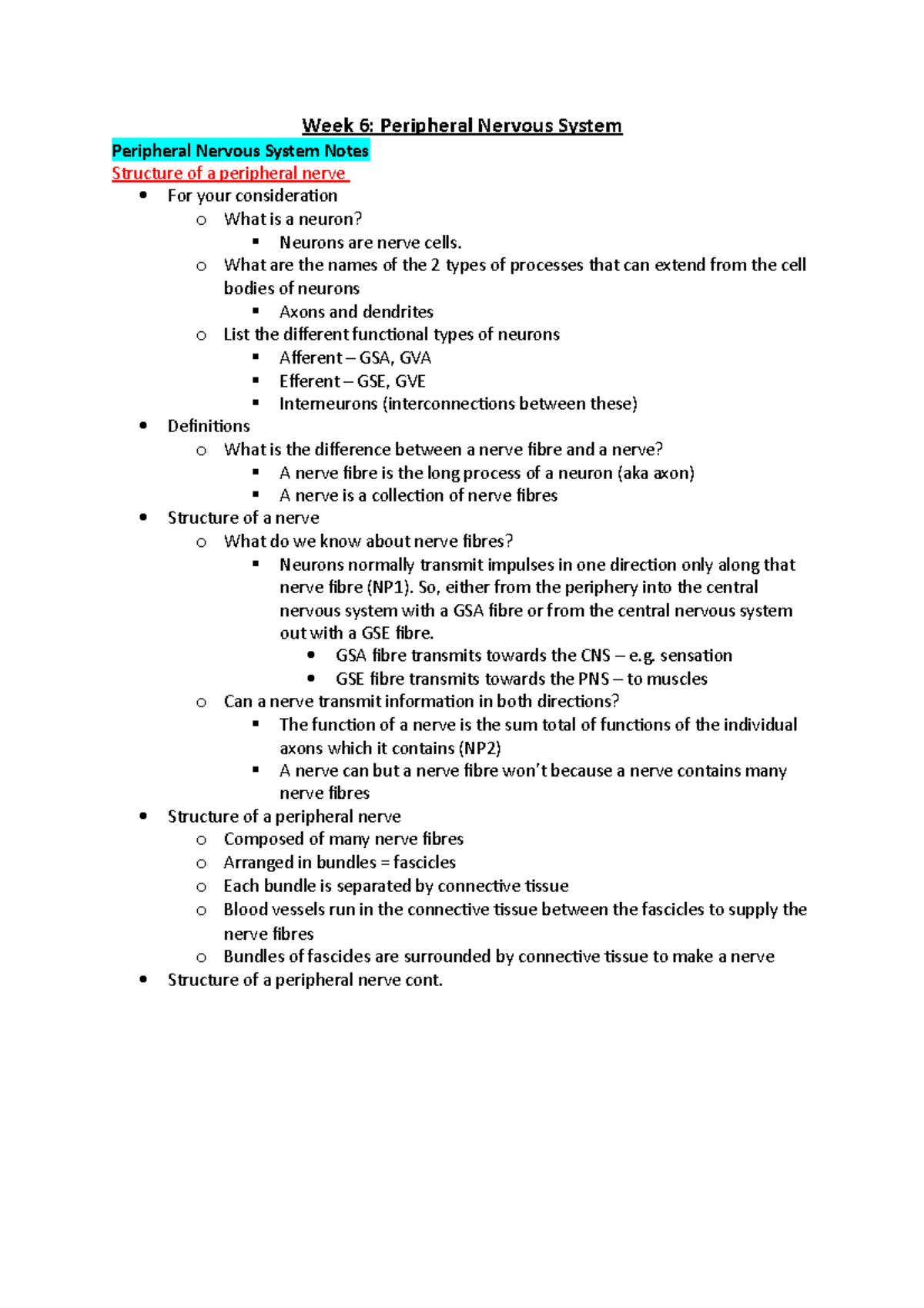 Week 6- Peripheral Nervous System - Week 6: Peripheral Nervous System ...
