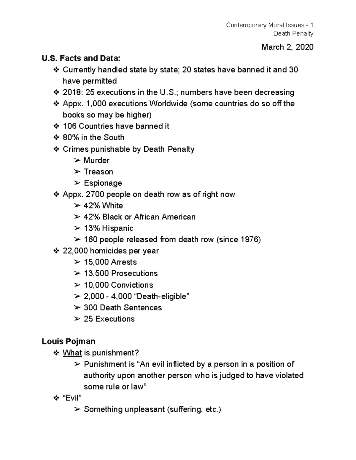 Death Penalty Professor Werner Death Penalty March 2, 2020 U. Facts