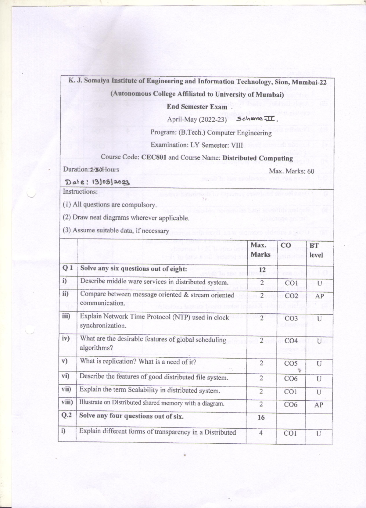 SEM VIII COMP CEC801 DC MAY2023 - Distributed Computing - Studocu