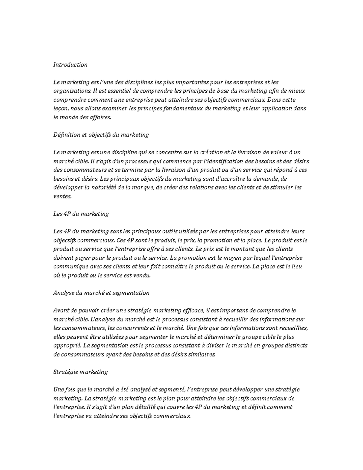 Marketing Study Notes - Introduction Le marketing est l’une des ...