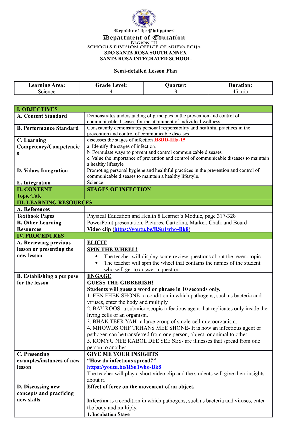 NEW-LP- Format - Learning Area: Science Grade Level: 4 Quarter: 3 ...