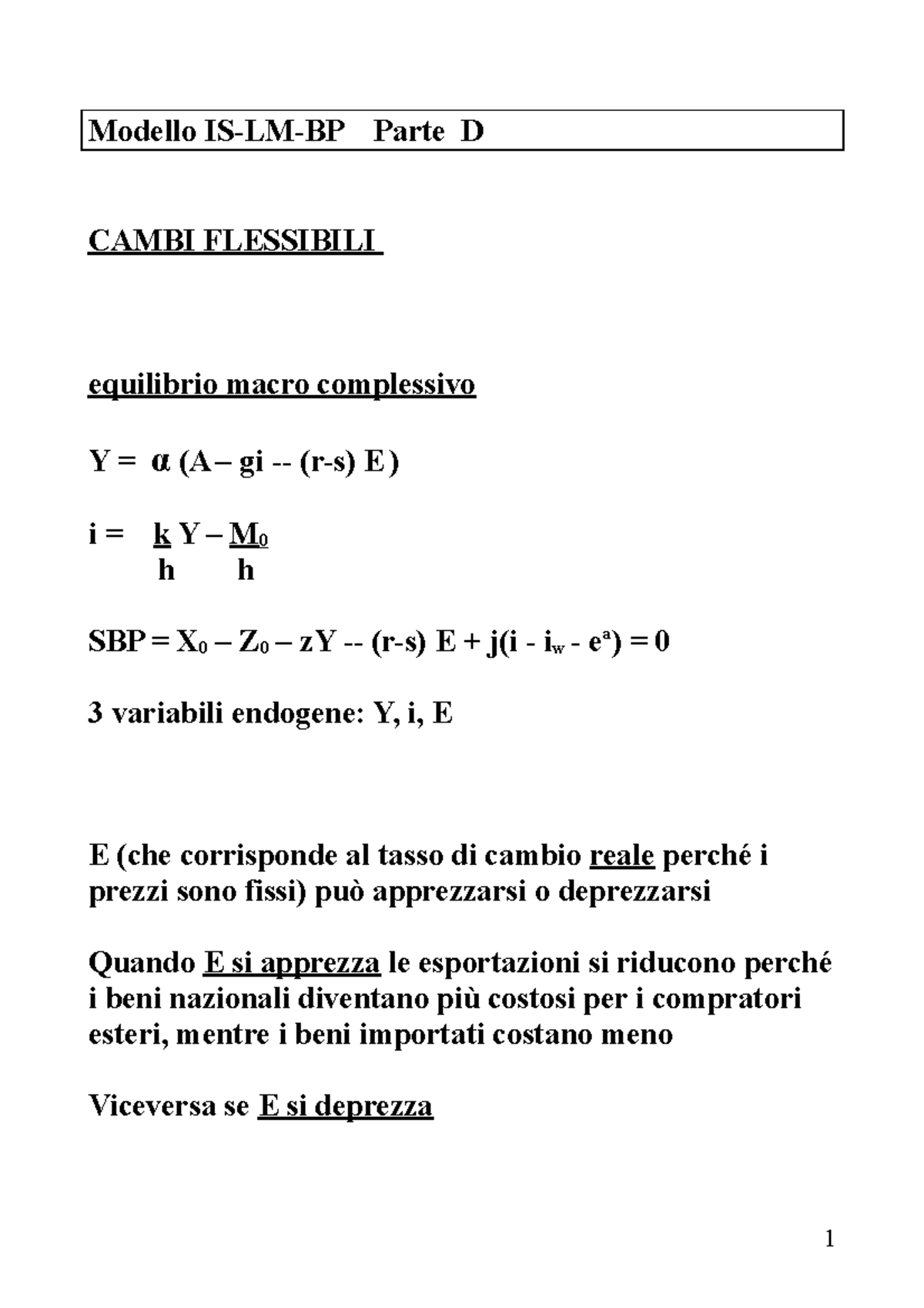 37 Modello Is Lm Bp Parte D Cambi Flessibili Macroeconomia Studocu