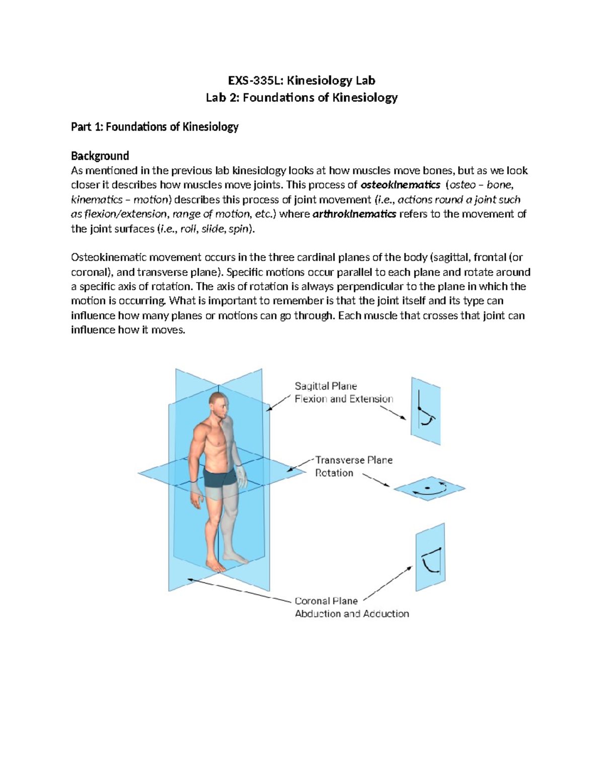 EXS-335L - Lab 2 - EXS-335L: Kinesiology Lab Lab 2: Foundations of ...