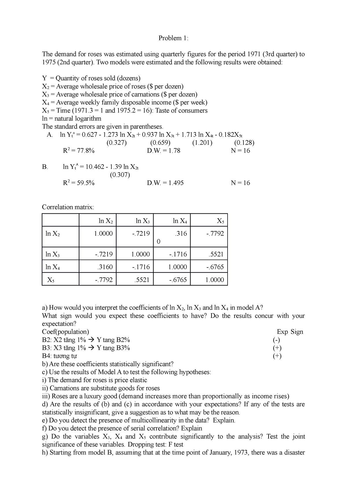 econometrics assignment example