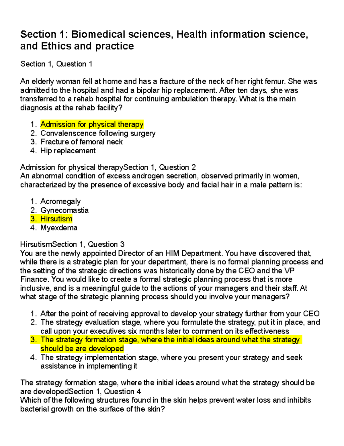 Two - exam with answer keys pt 2 - Section 1: Biomedical sciences ...