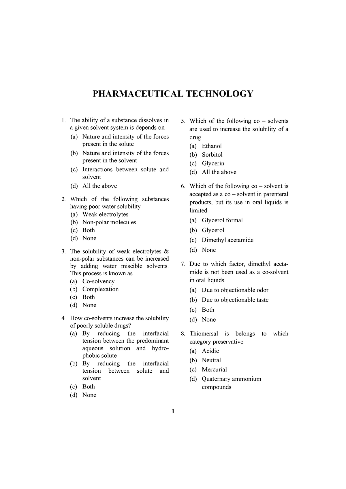 Pharmaceutics MCQ S Chapter-1 - 1 PHARMACEUTICAL TECHNOLOGY The Ability ...