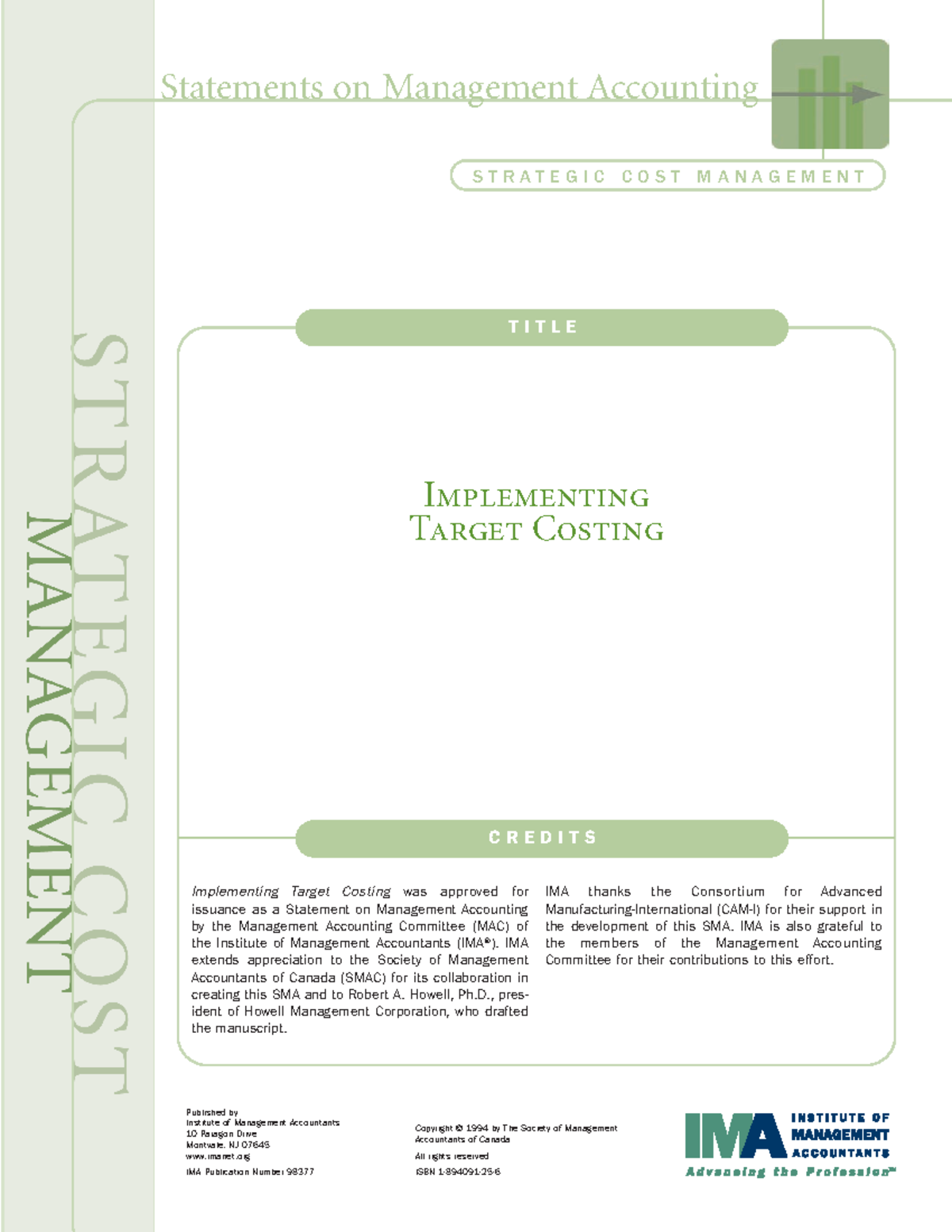 Implementing target costing - Statements on Management Accounting S T R ...