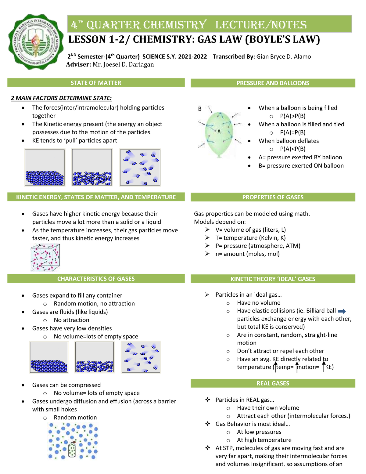 Chemistry-GAS LAWS - Chemistry - STATE OF MATTER 2 MAIN FACTORS ...