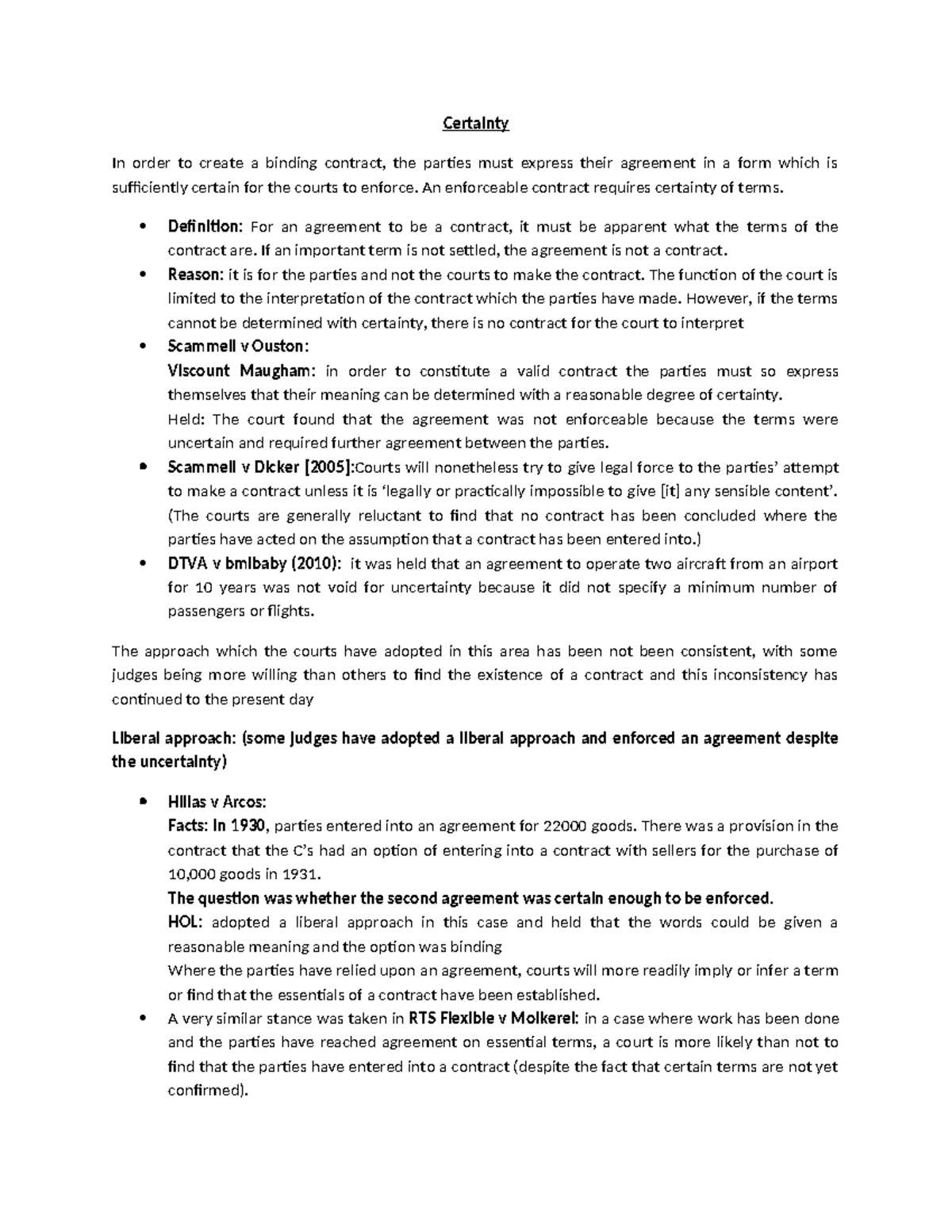 Certainty Note - notes - Certainty In order to create a binding ...