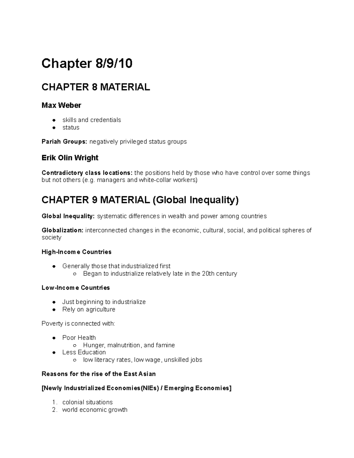 SOC 101 Ch. 8 9 10 - Chapters 8, 9, and 10 Notes for Instructor: Dr ...
