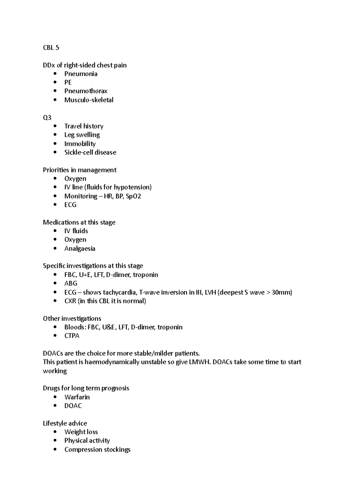 CBL 5 - Year 3 CBLs - CBL 5 DDx of right-sided chest pain PneumoniaPE ...