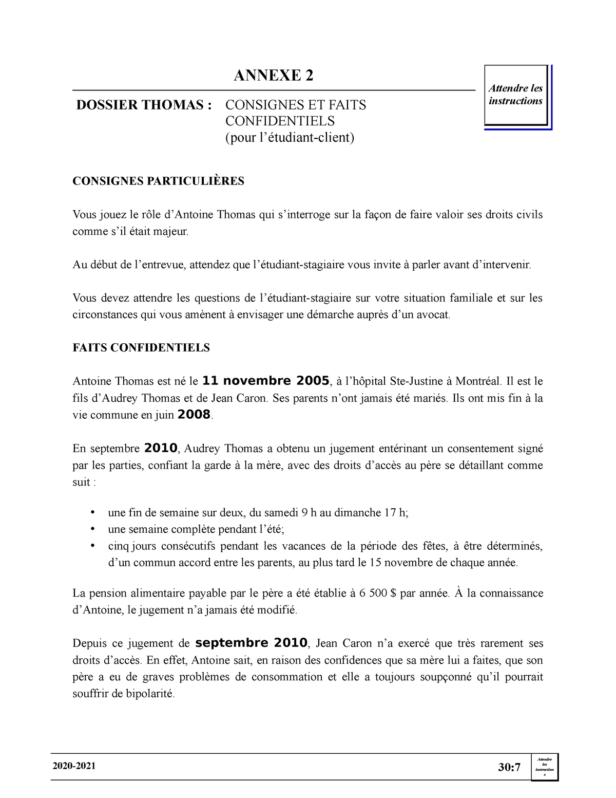 Annexe 2 Dossier Thomas Consignes Et Faits Confidentiels Pour Létudiant Client Annexe 2 6558