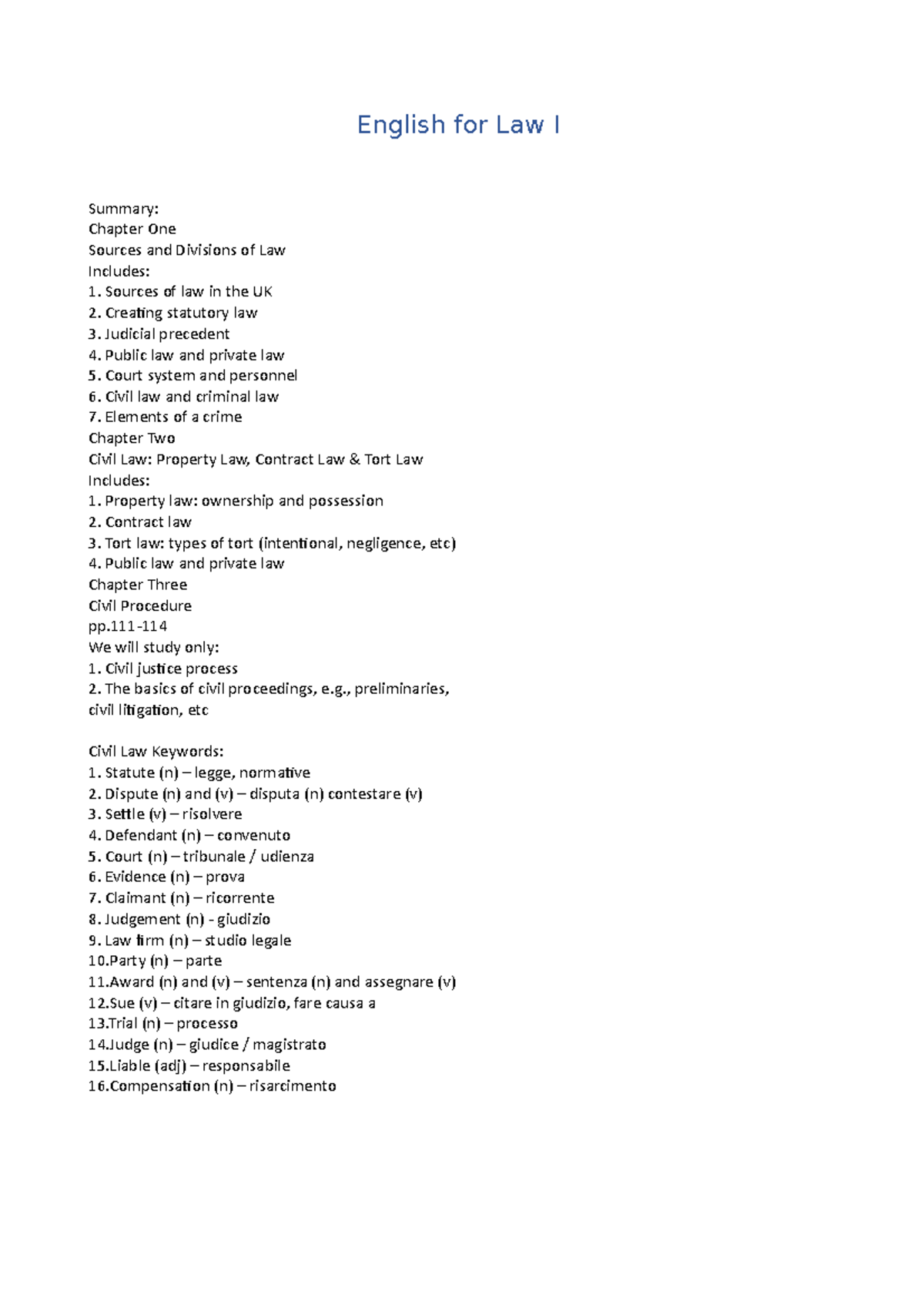 English for Law I resumen English for Law I Summary Chapter One