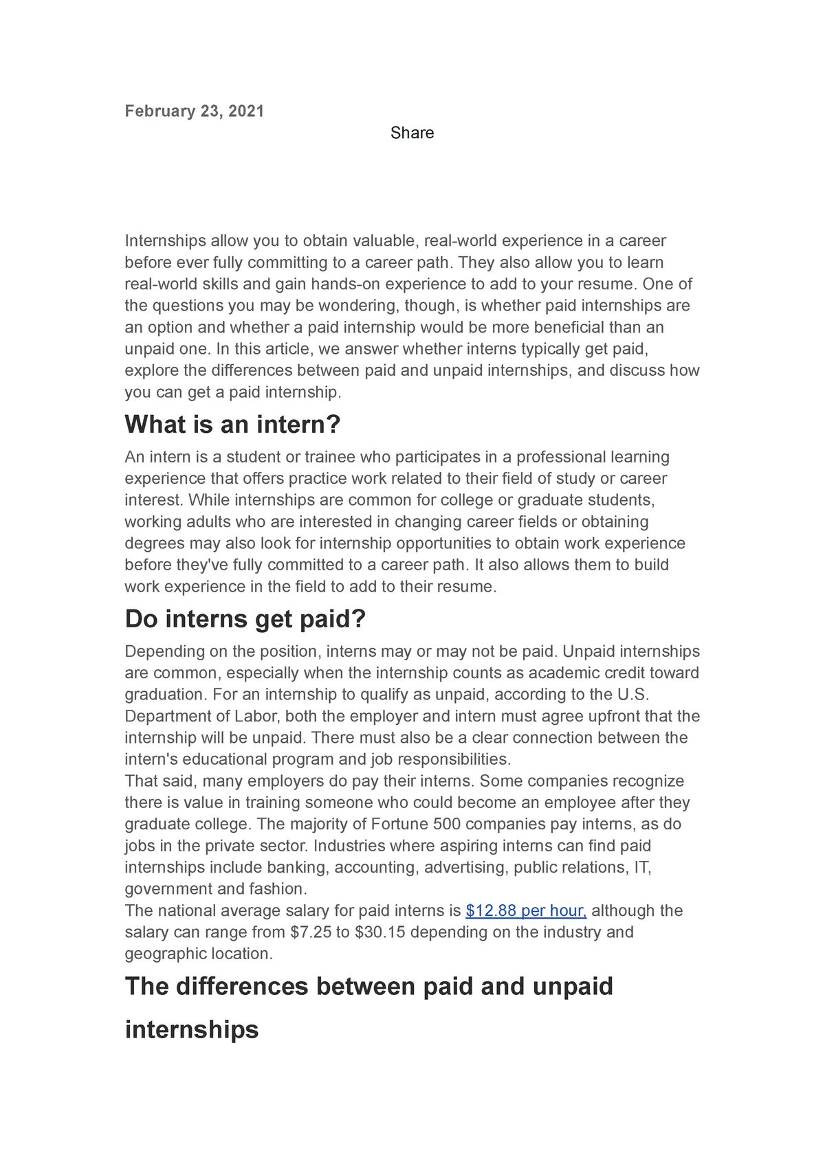 Do Interns Get Paid BUS 294 PDF February 23, 2021 Share Internships