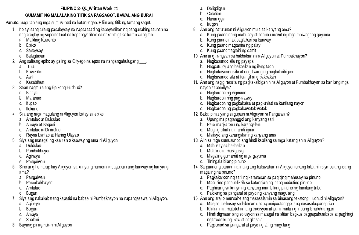 Q1-WW-4 - Written Work Filipino 8-Q1 - FILIPINO 8- Q1_Written Work ...