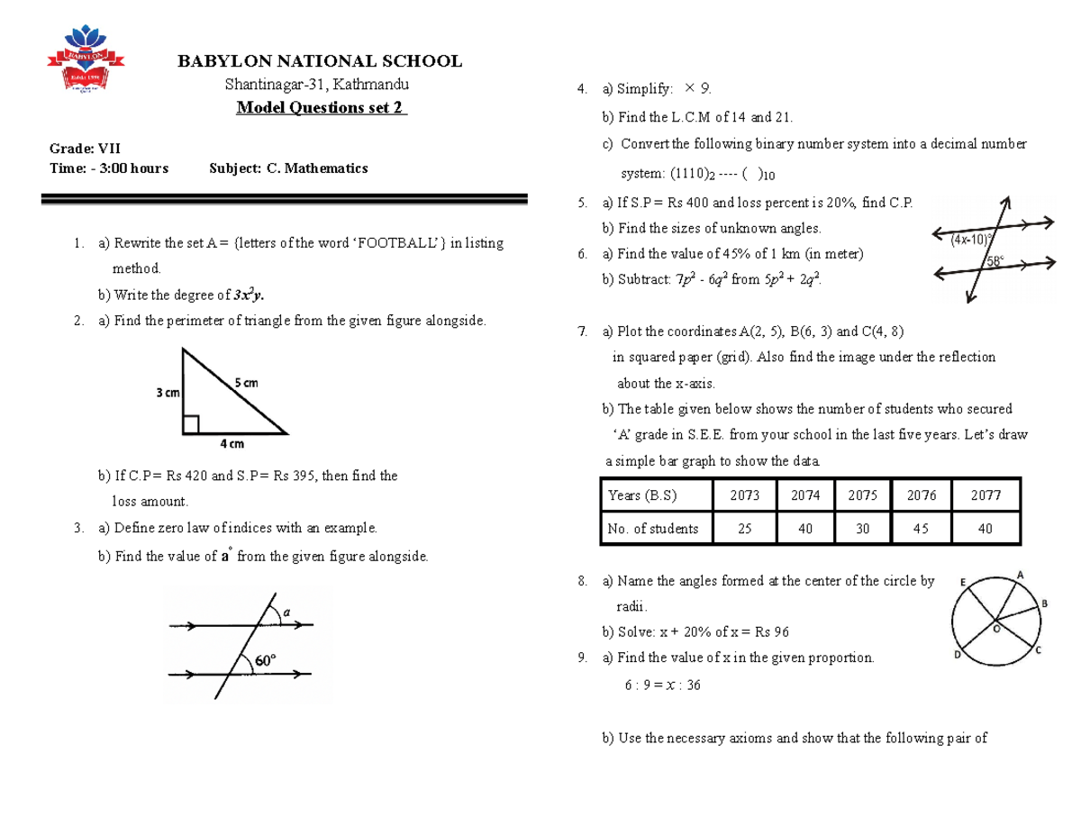 VII C - ========= - BABYLON NATIONAL SCHOOL Shantinagar-31, Kathmandu ...