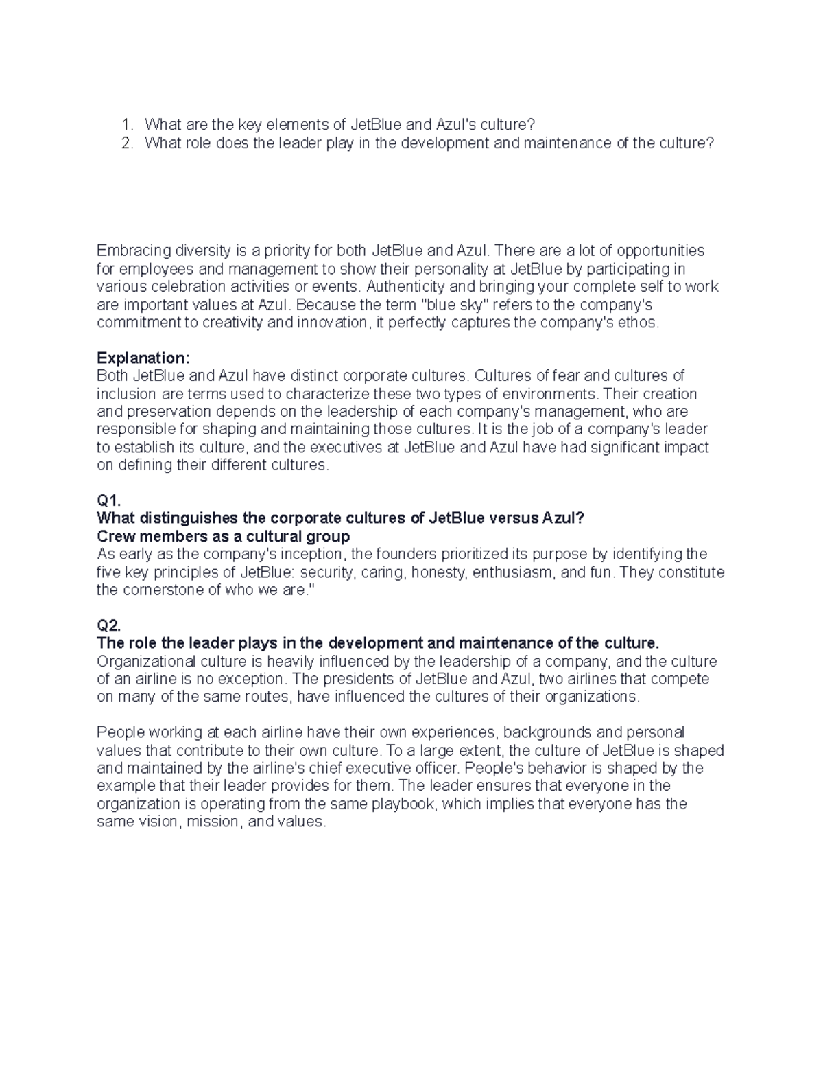 What are the key elements of Jet Blue and Azul What are the key