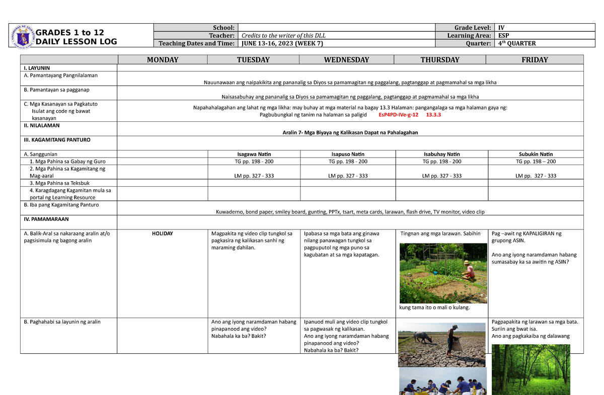 DLL ESP 4 Q4 W7 - DLL_ESP 4_Q4_W7 - GRADES 1 To 12 DAILY LESSON LOG ...