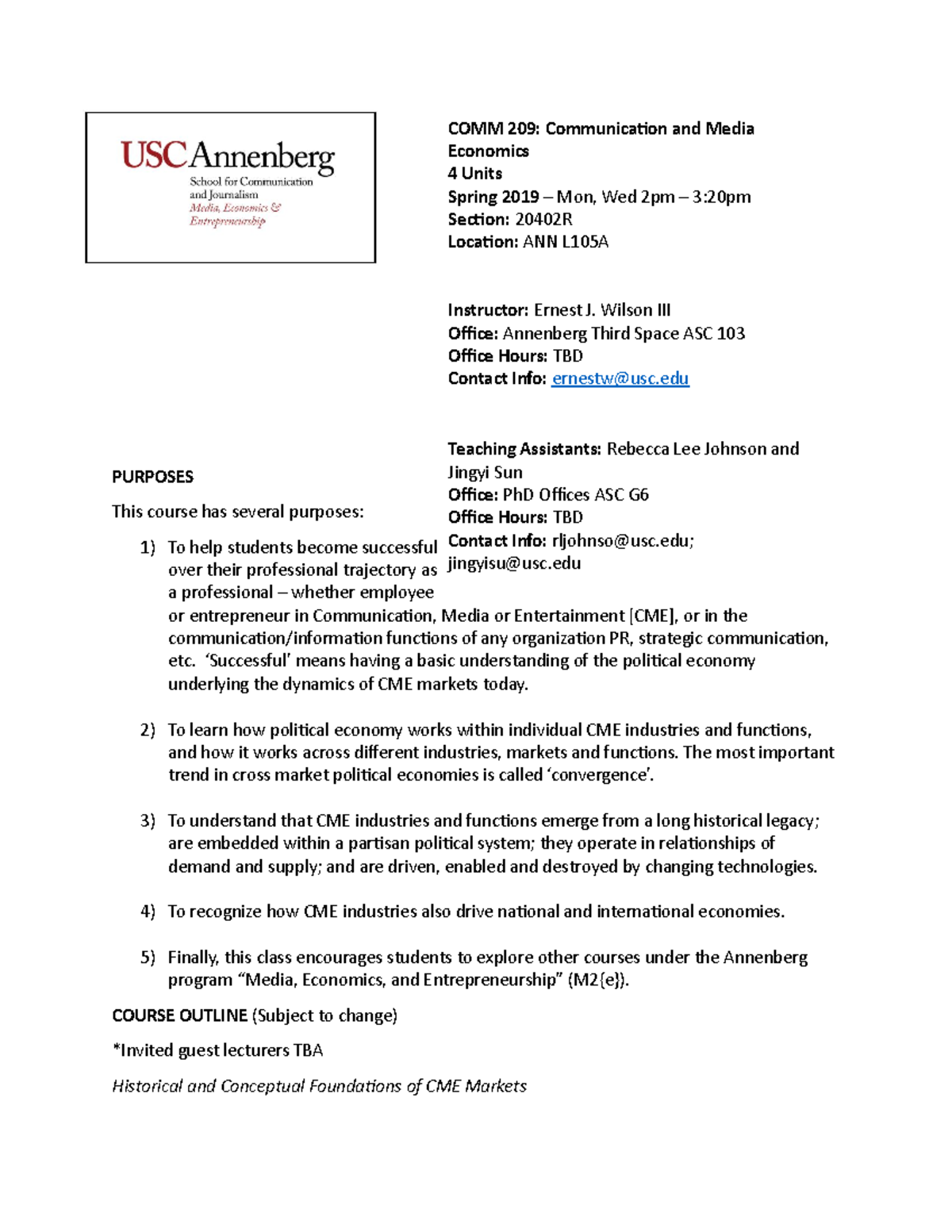 Syllabus 209 S19 Updated - COMM 209: Communication and Media Economics ...