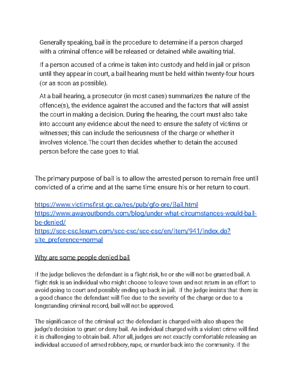Crim Presentation Script - Generally speaking, bail is the procedure to ...