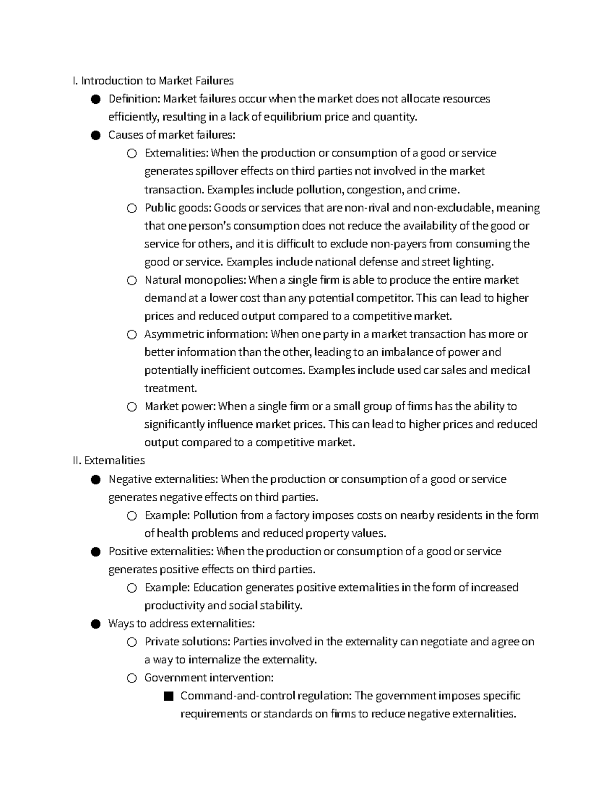 Market Failures - Notes - I. Introduction to Market Failures Definition ...