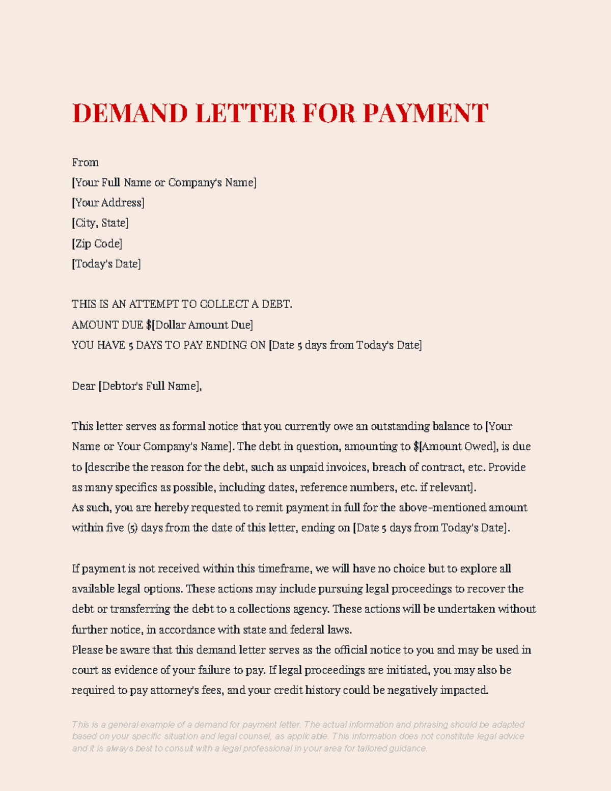 Demand Letter FOR Payment - DEMAND LETTER FOR PAYMENT From [Your Full ...