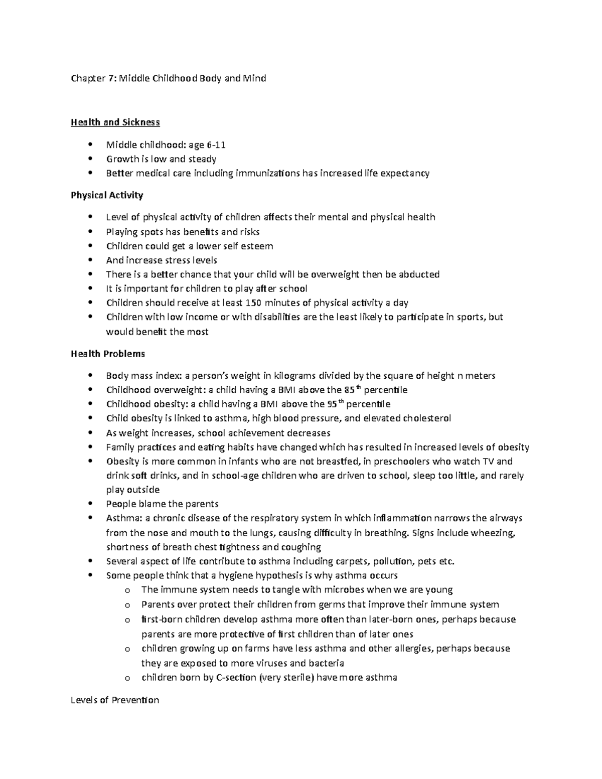 Chapter 7 textbook notes - Chapter 7: Middle Childhood Body and Mind ...