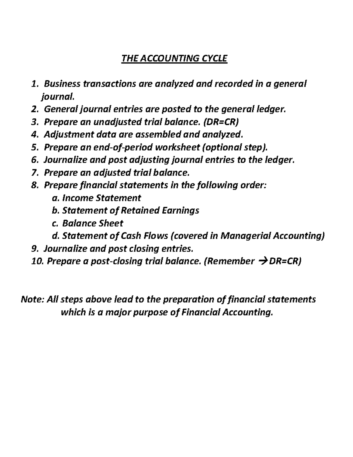 10 steps of the accounting cycle