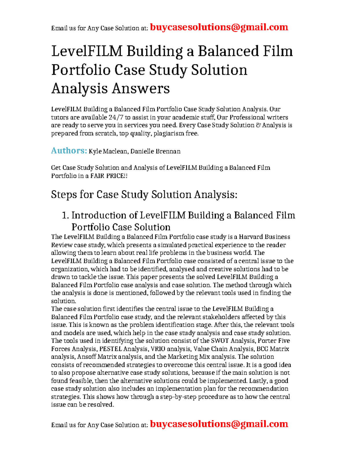 Case Solution levelFILM Building a Balanced Film Portfolio - LevelFILM ...