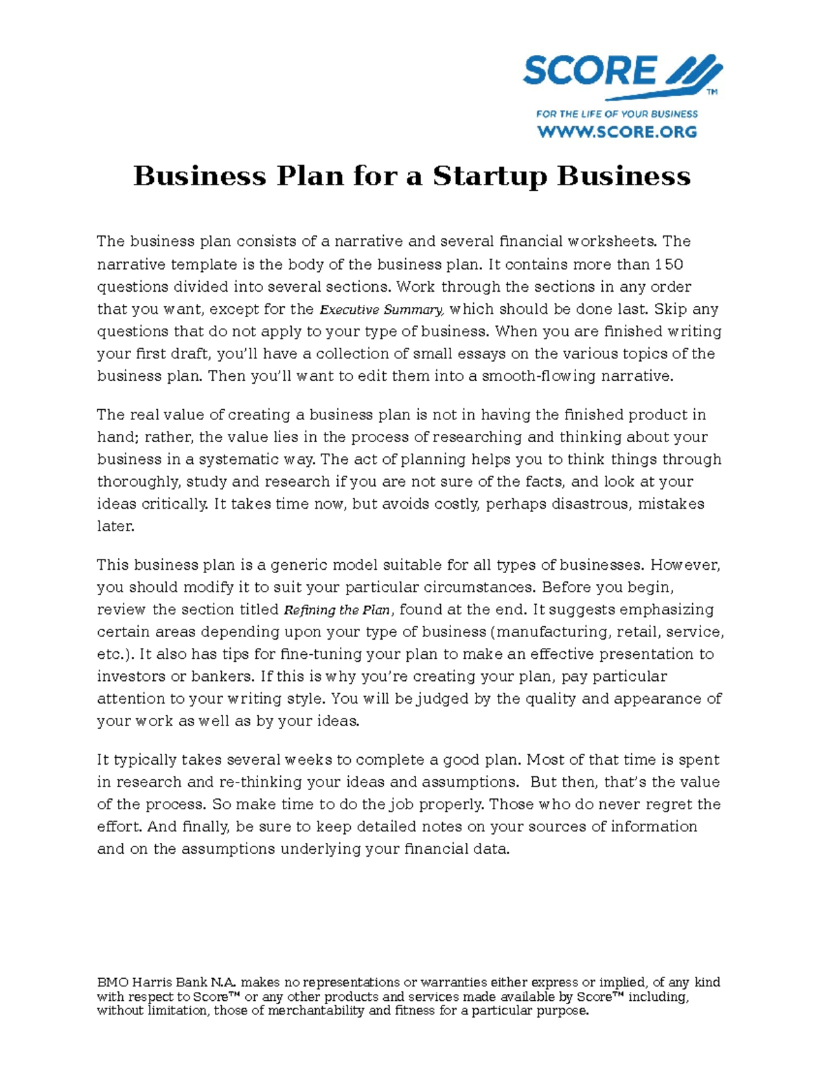 BA Loans Template Business Plan Startup - Business Plan for a Startup ...