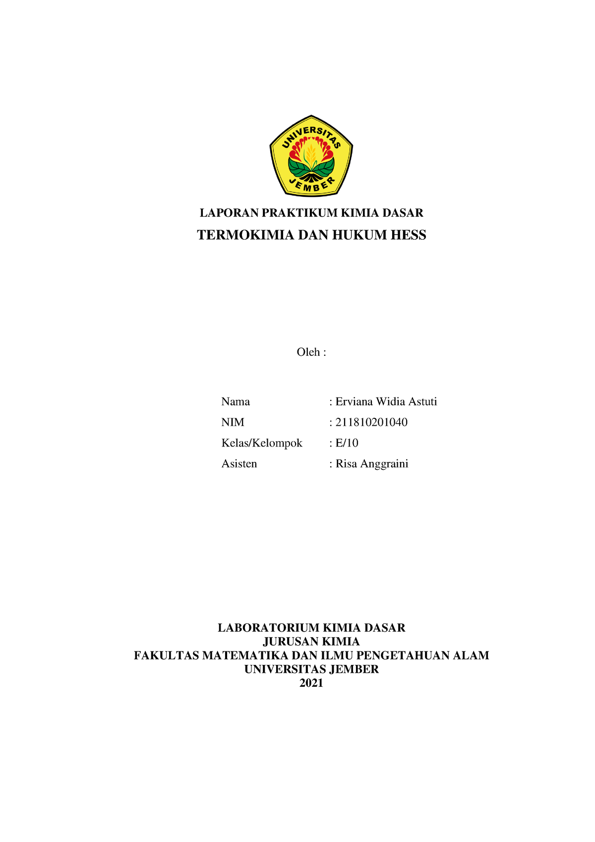 Laporan Praktikum Kimia Dasar Termokimia Dan Hukum Hess - LAPORAN ...