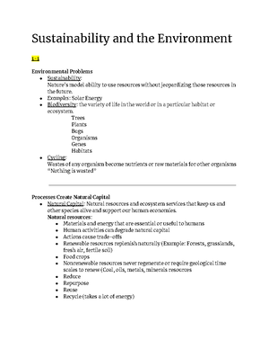 Sustainability and the Environment