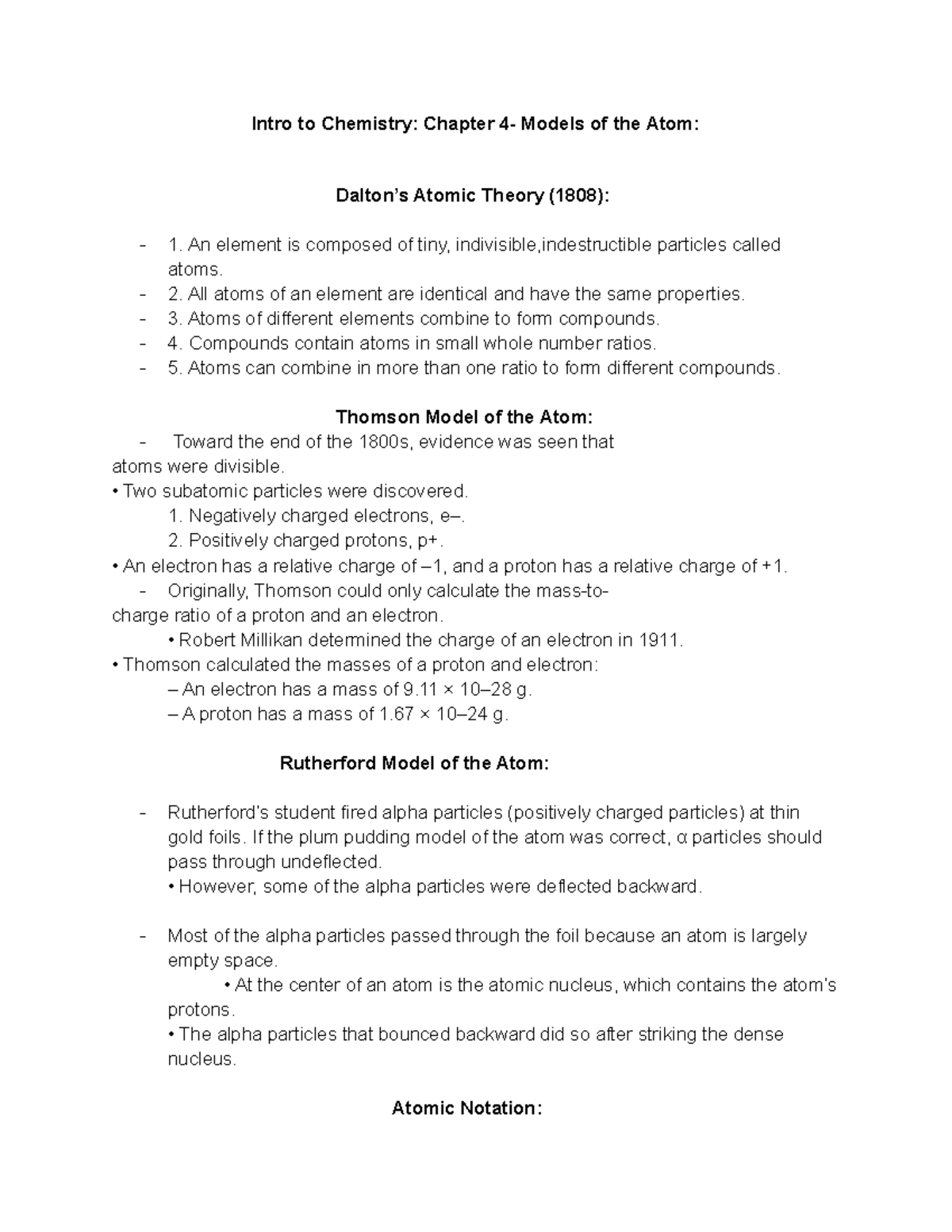 Intro To Chemistry Chapter 4 Models Of The Atom Intro To Chemistry Chapter 4 Models Of The