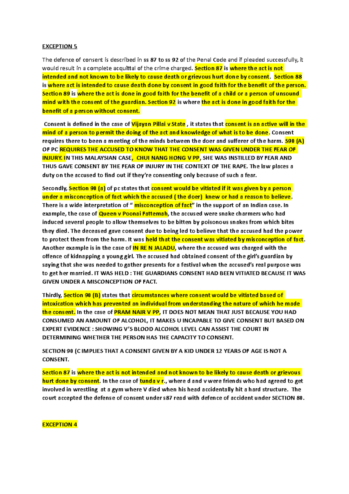 Criminal Presentation - EXCEPTION 5 The defence of consent is described ...