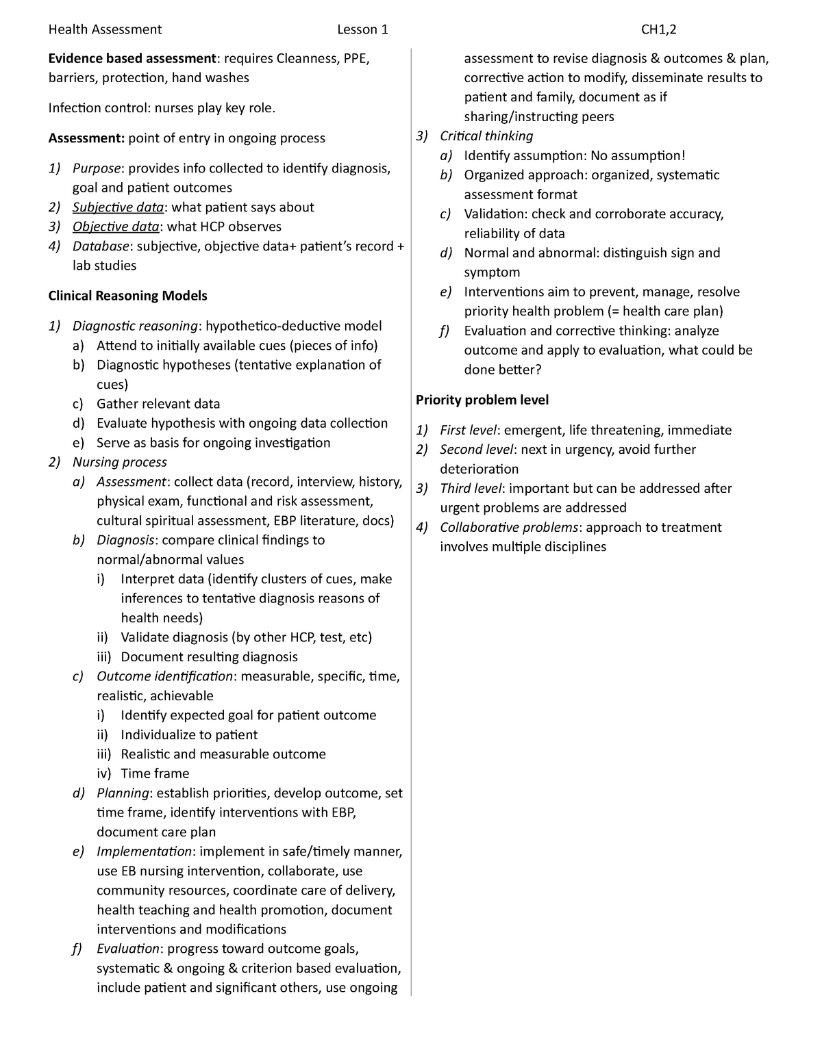 Lesson 1 Health Assessment - Health Assessment Lesson 1 CH1, Evidence ...