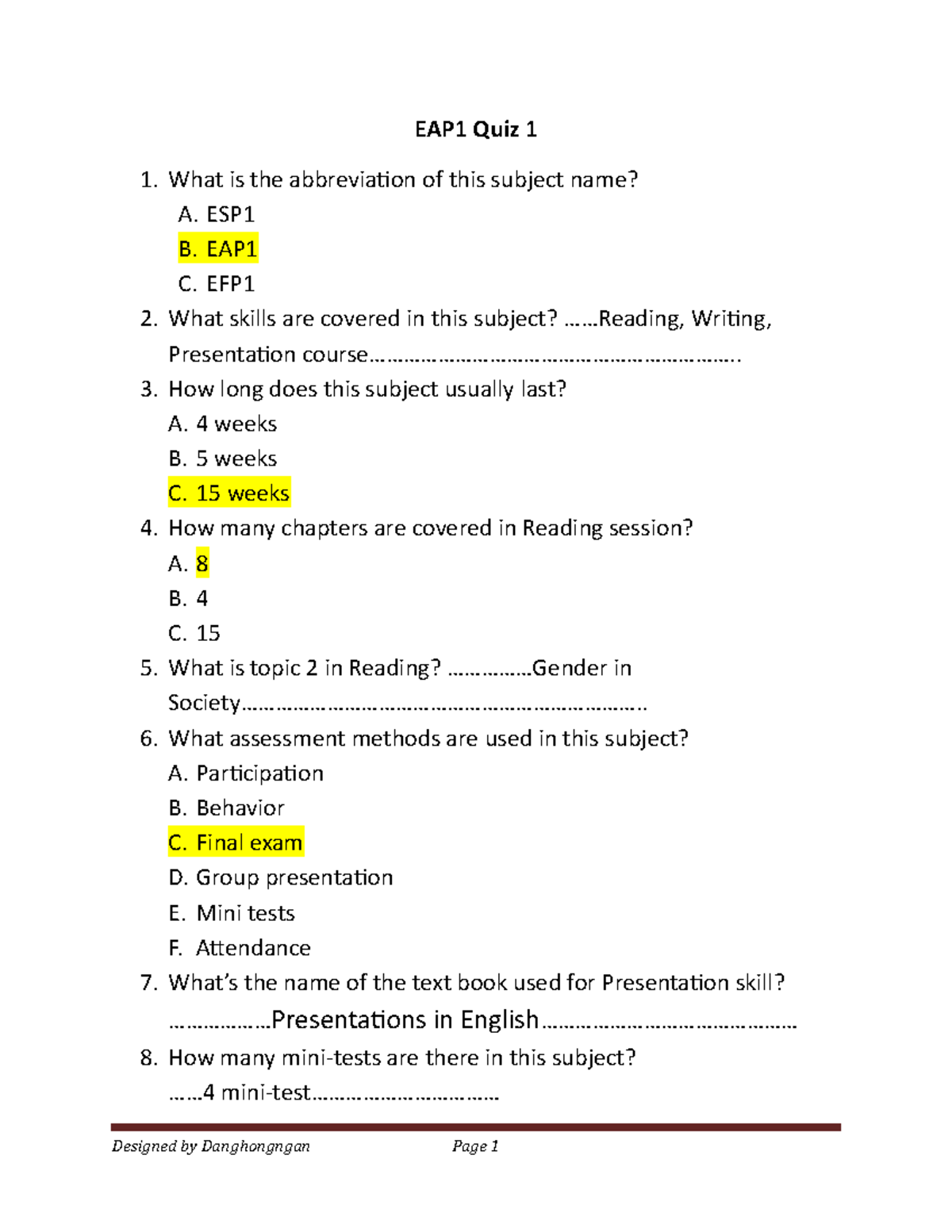 EAP1 Quiz 1 Ngan - ádfgh - EAP1 Quiz 1 What Is The Abbreviation Of This ...