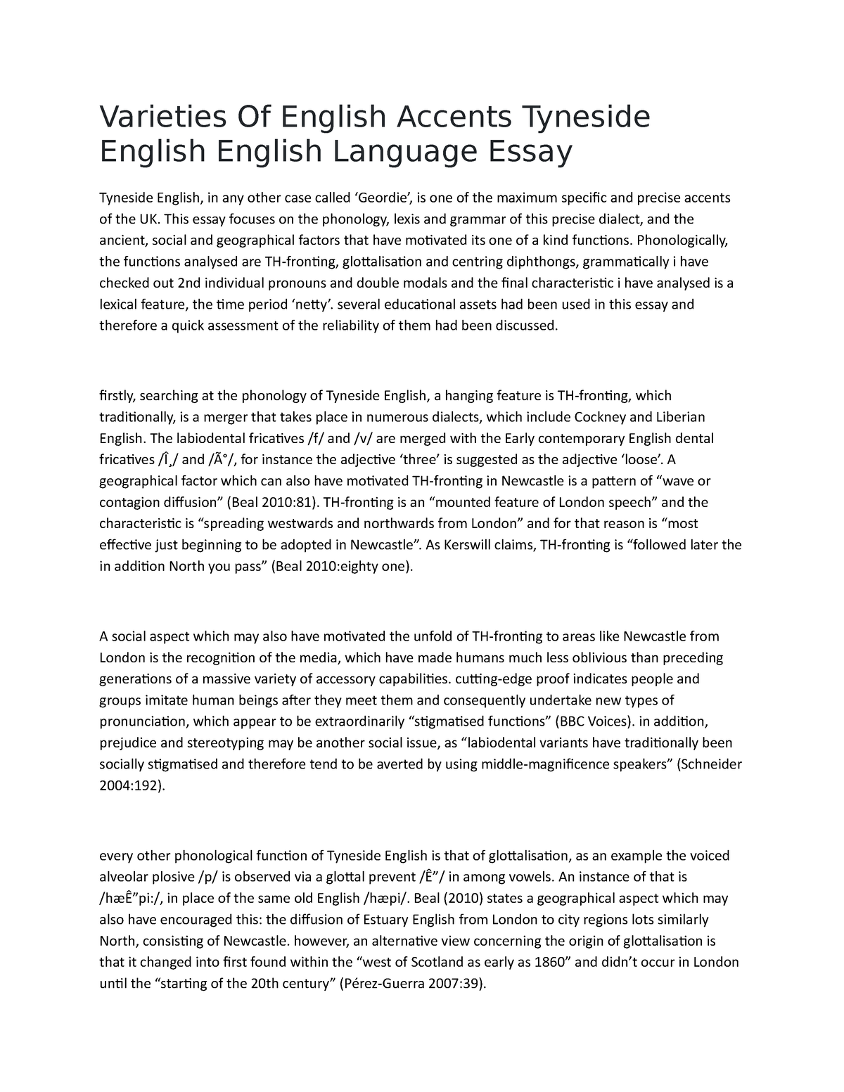 essay about varieties of english