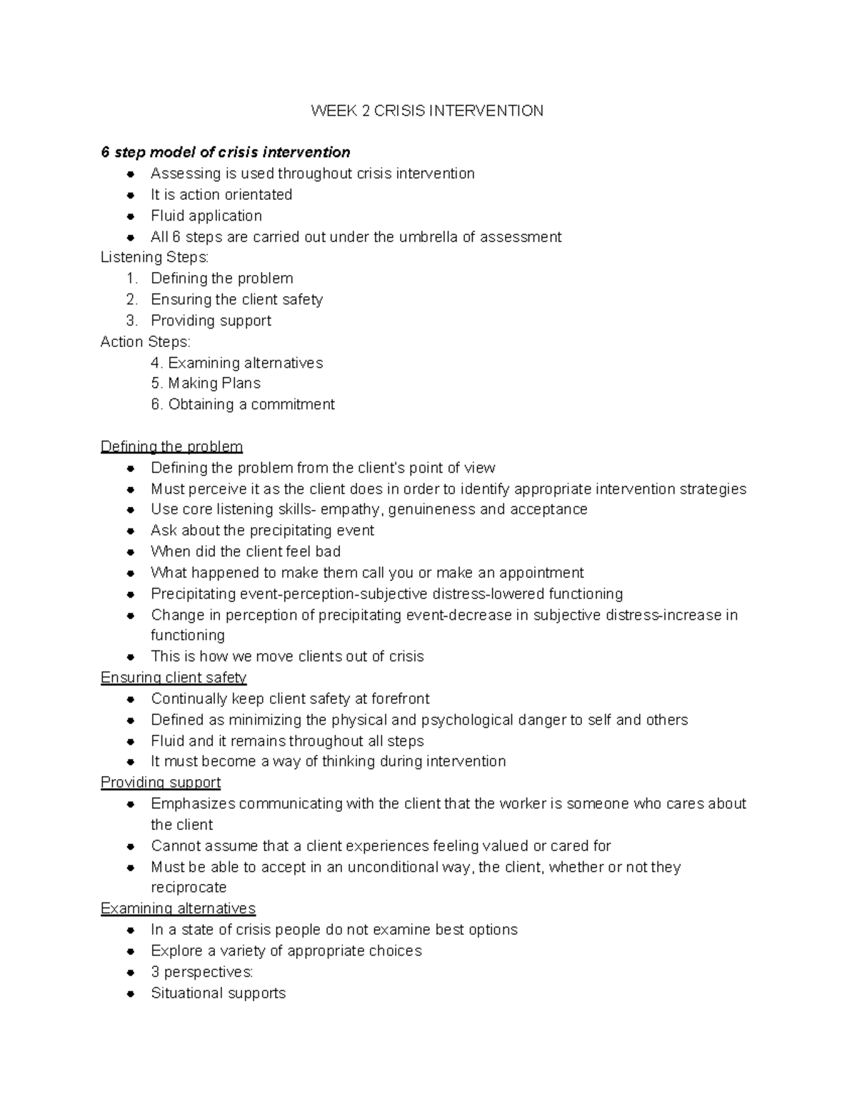 Week 2 Dec 3 Crisis ics WEEK 2 CRISIS INTERVENTION 6 Step Model Of