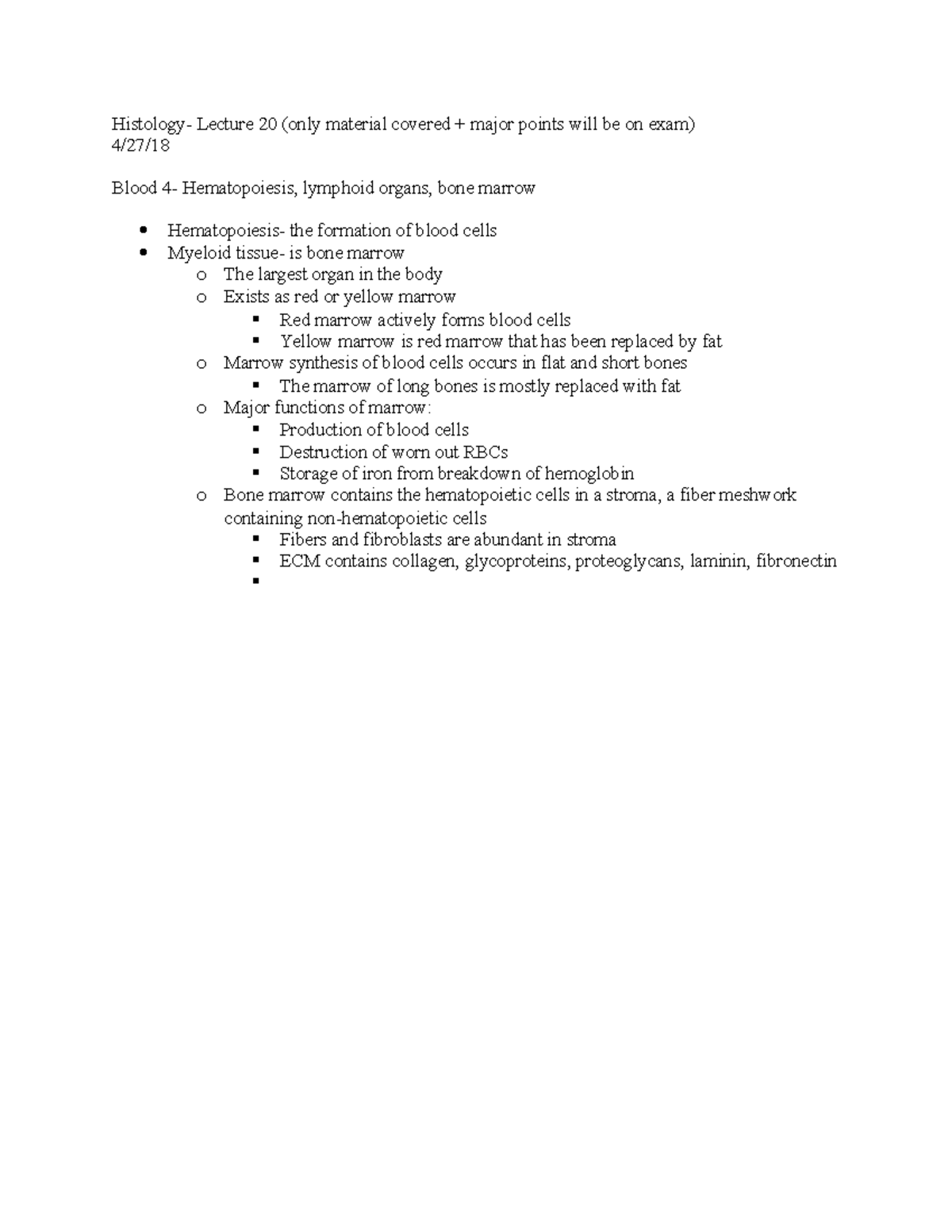 Lecture 20- blood 4 - Lecture 20 (only material covered major points ...