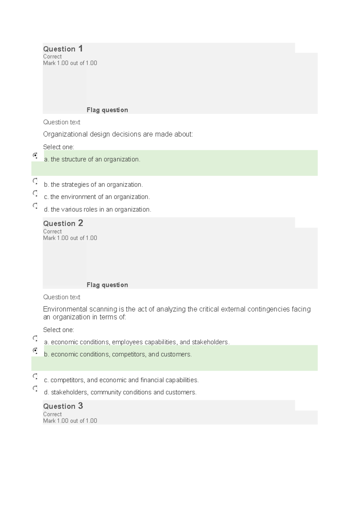 BUS 1101 Self Quiz Unit 1 - Question 1 Correct Mark 1 Out Of 1. Flag ...