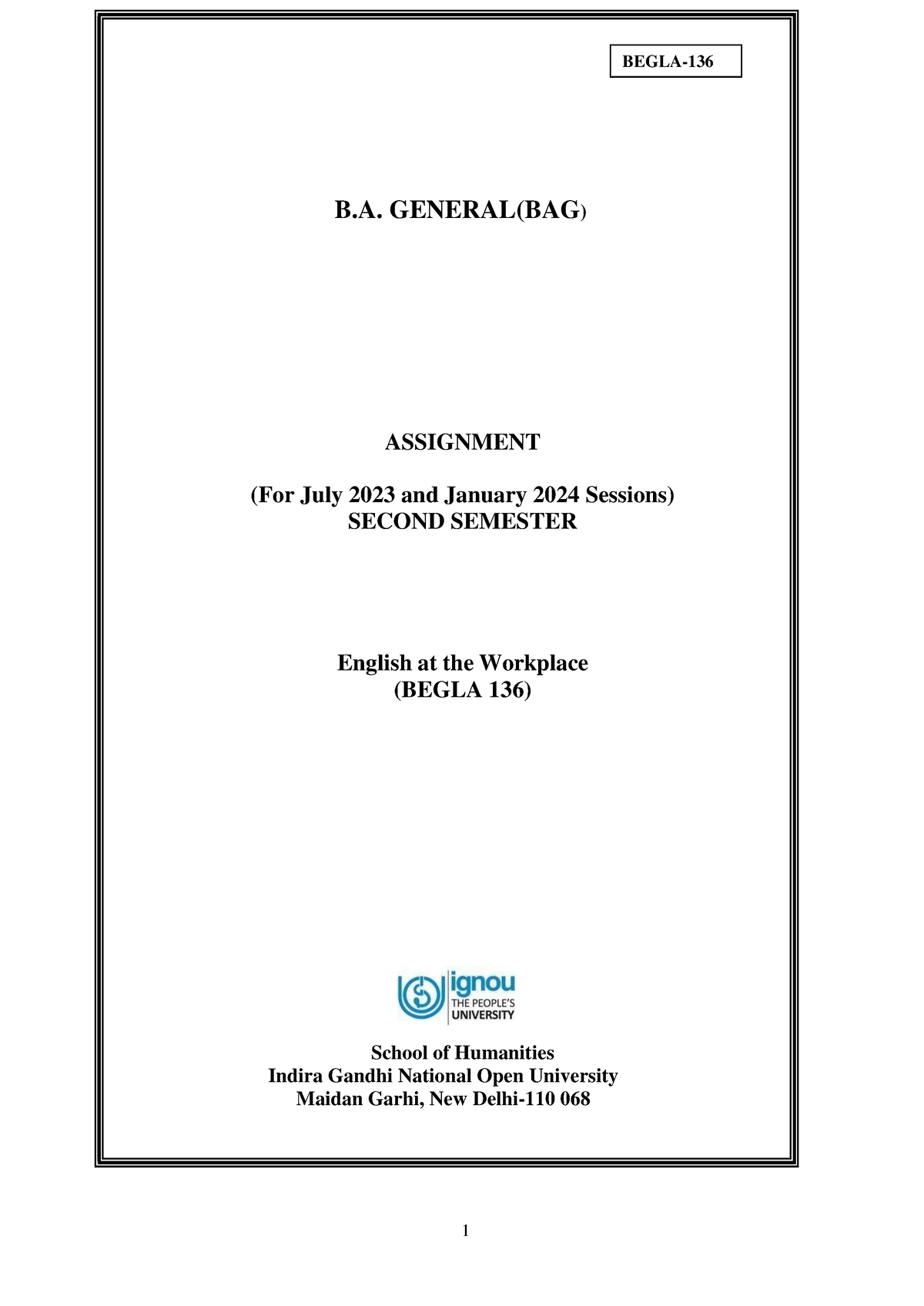 Begla 136 (BCOM) - Assignment Paper - B. GENERAL(BAG) ASSIGNMENT (For ...