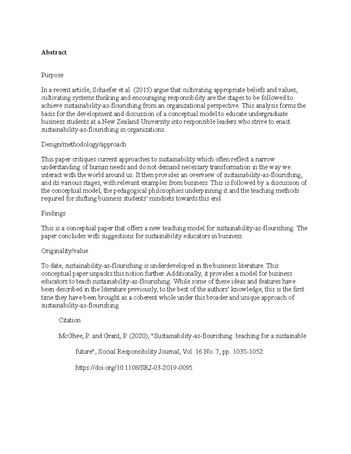Flourishing References - Abstract Purpose In a recent article, Schaefer ...