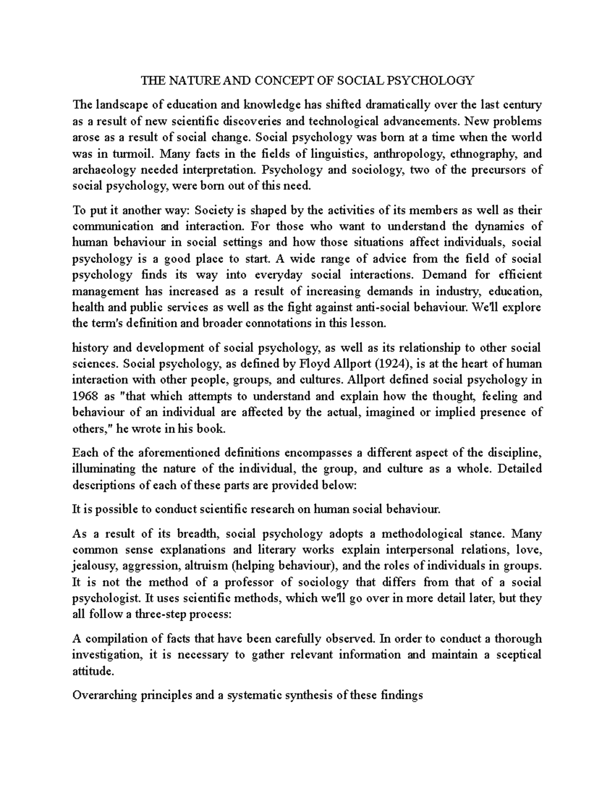 THE Nature AND Concept OF Social Psychology - THE NATURE AND CONCEPT OF ...